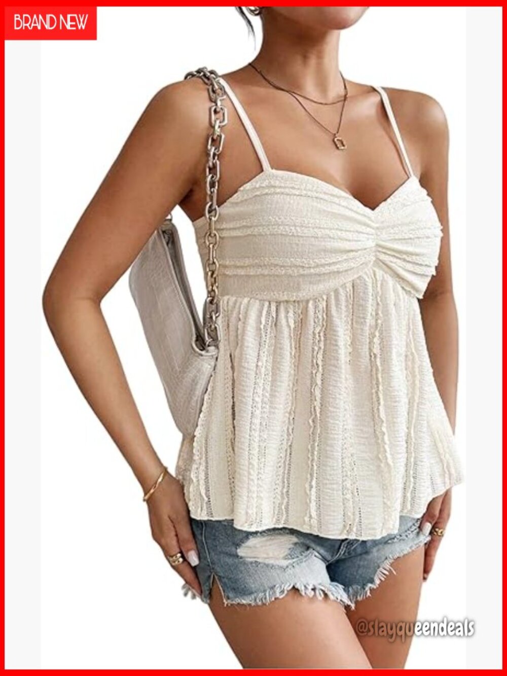 Sleeveless Ruffle Hem Peplum Tank Top Spaghetti Strap Babydoll Cami